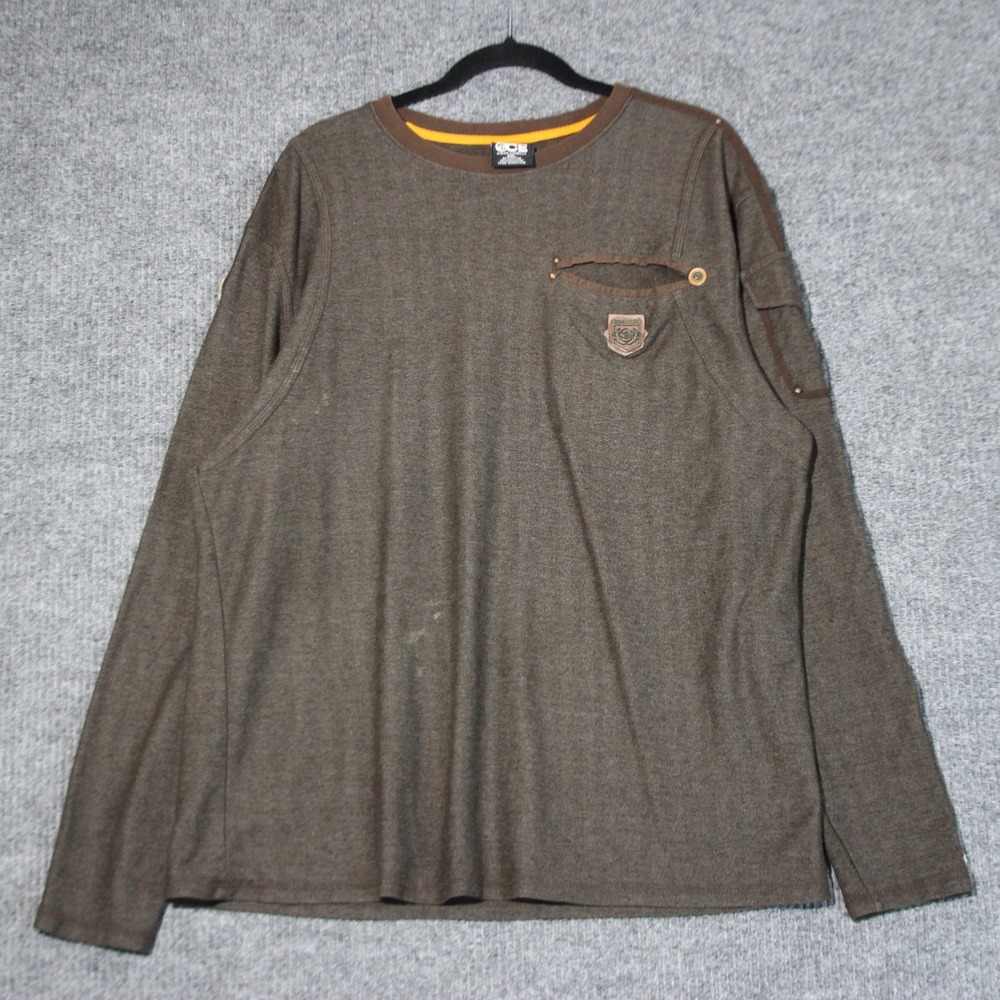 ENYCE‎ T Shirt Mens 2XL Brown Long Sleeve Shirt Pocket Grunge Y2K Baggy